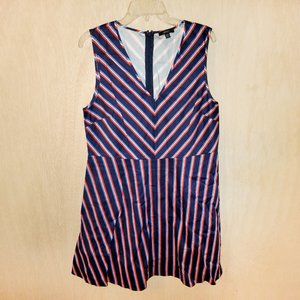 Isaac Mizrahi - IMNYC Sleeveless Red, White & Blue Striped Mini Dress Size XL